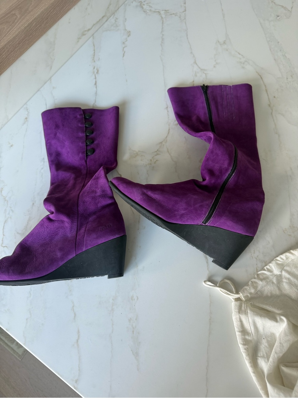 Purple Suede Wedge Boots - Archie
